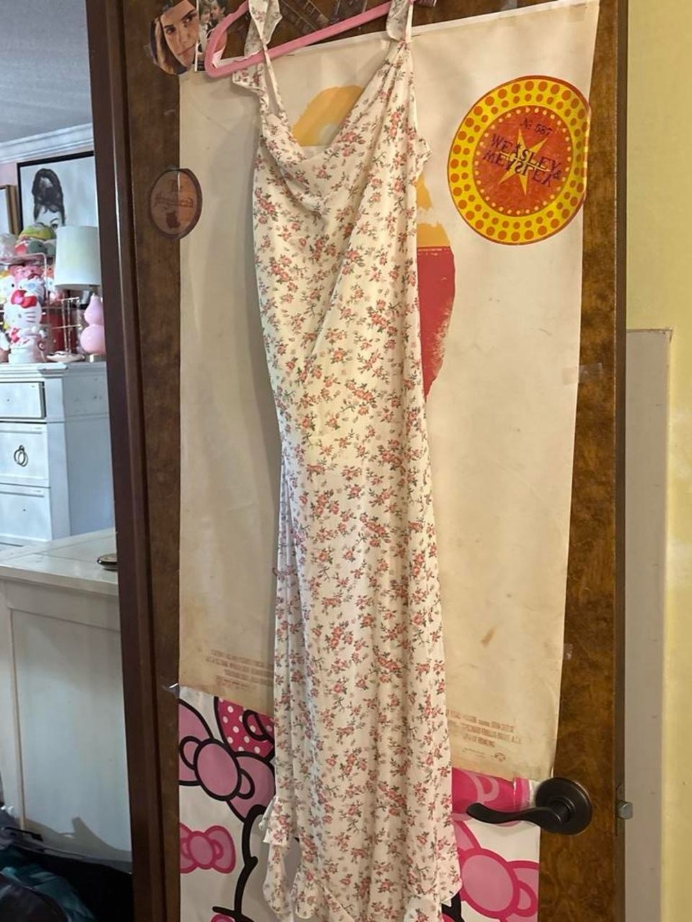 iris Cream Maxi Slip Dress with Pink Floral Print